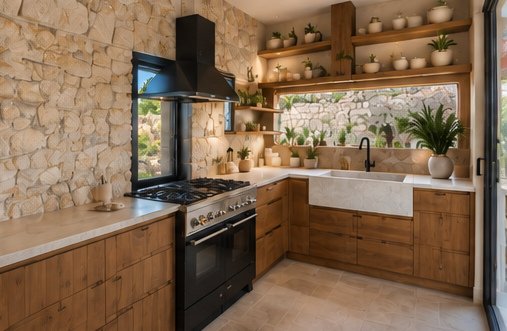 Bespoke stone and wood kitchen